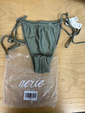 Aerie Cheekiest fit Ribbed Sage Green Tie-Side Bikini Bottom Sz M, NWT in bag